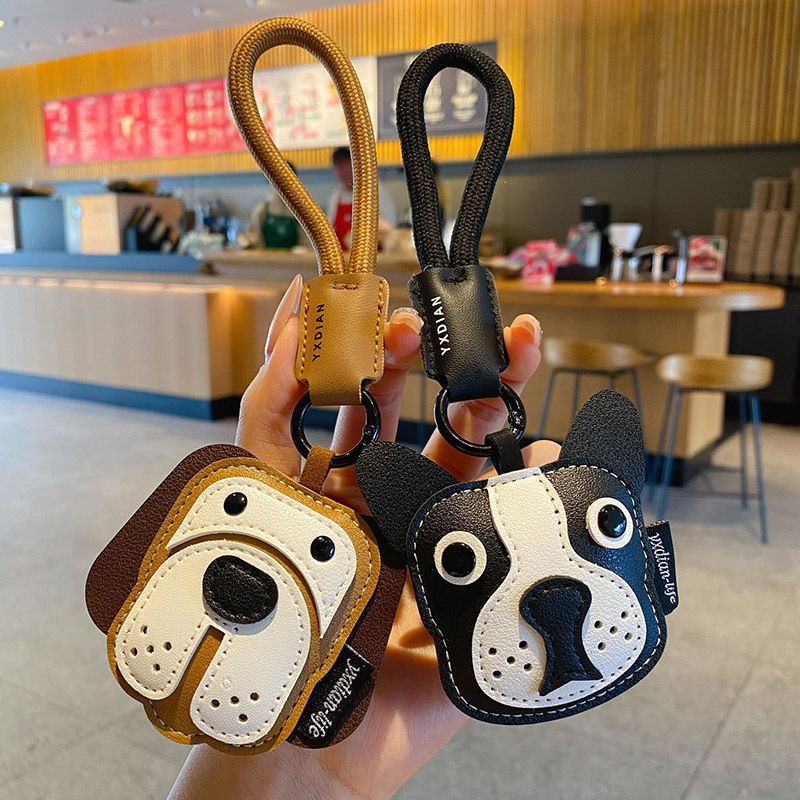 Beagle and Bulldog leather dog keychain charms