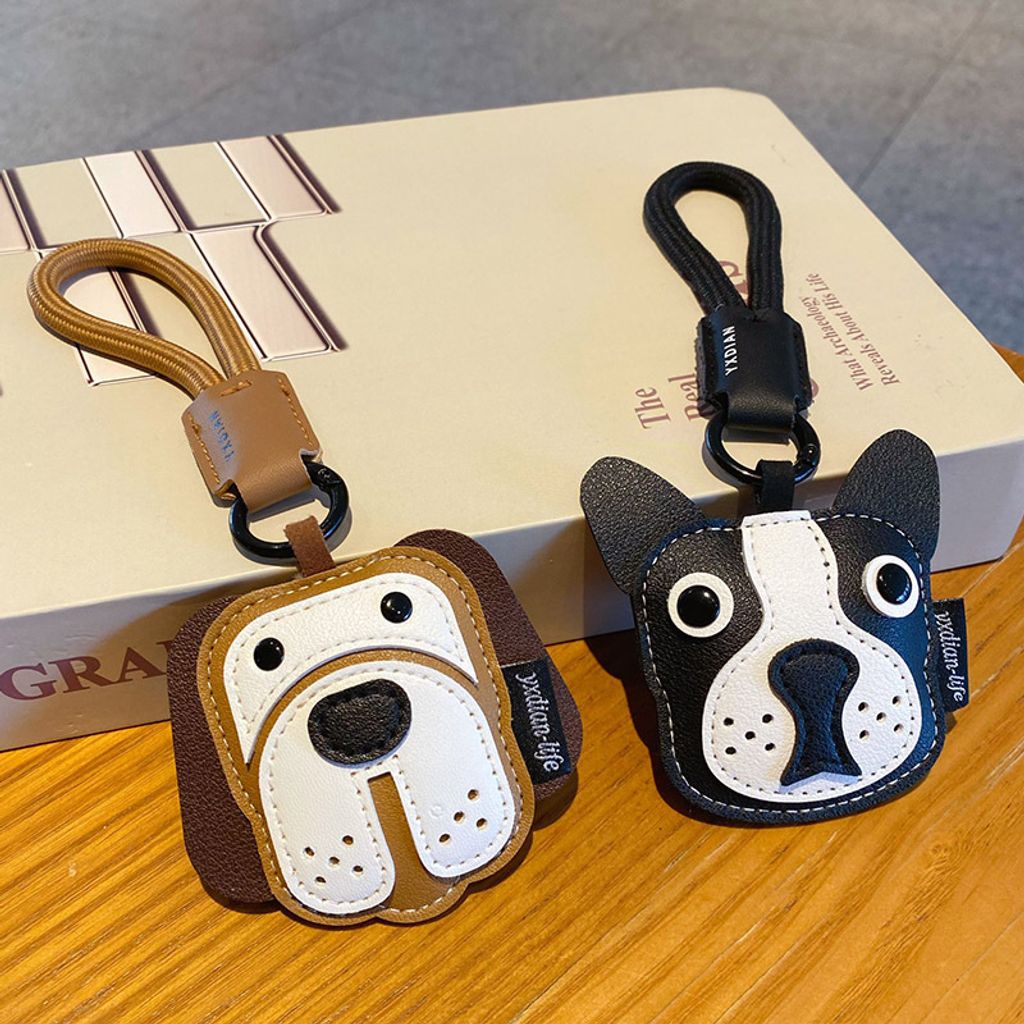 Beagle and Bulldog leather dog keychain charms