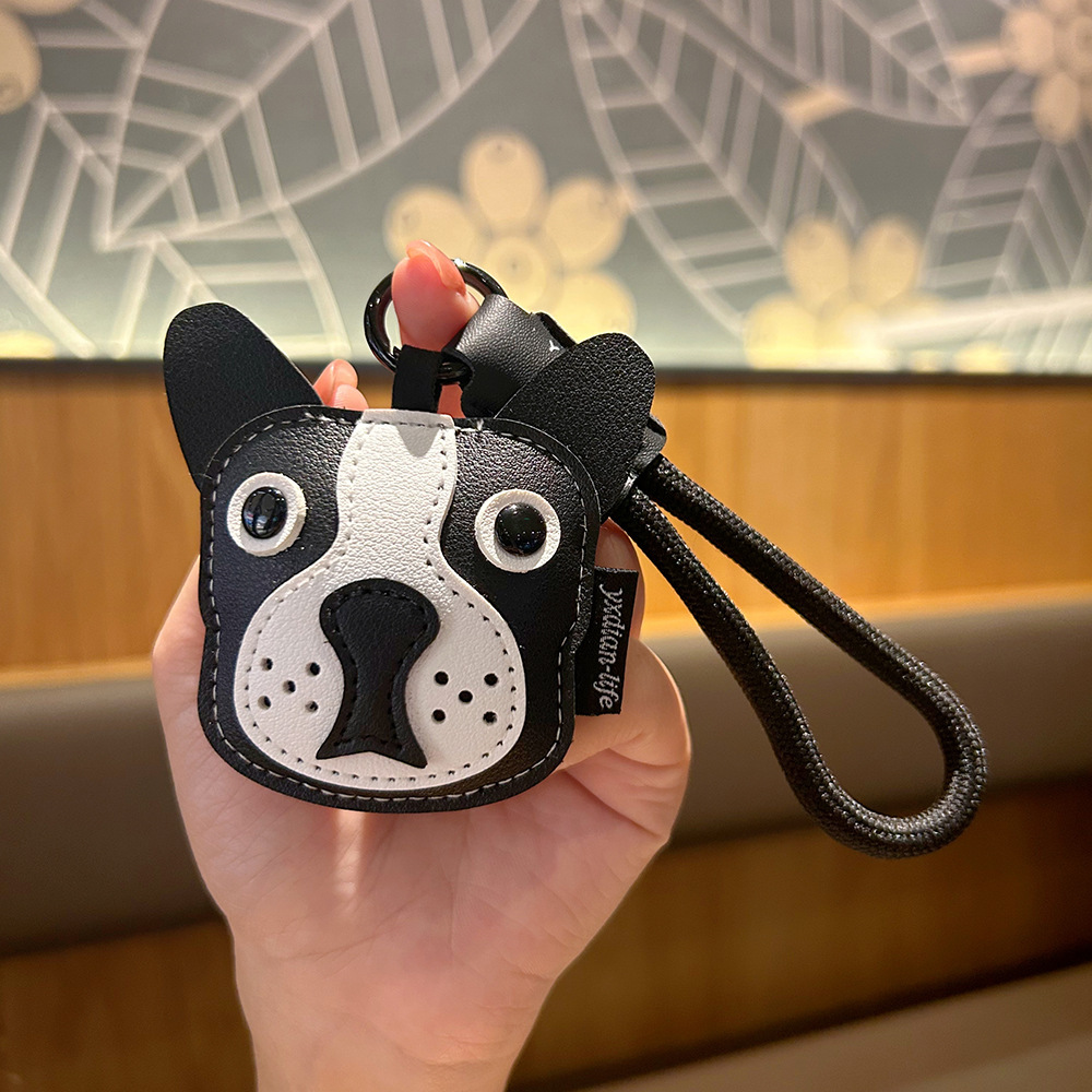 Bulldog leather dog keychain charm