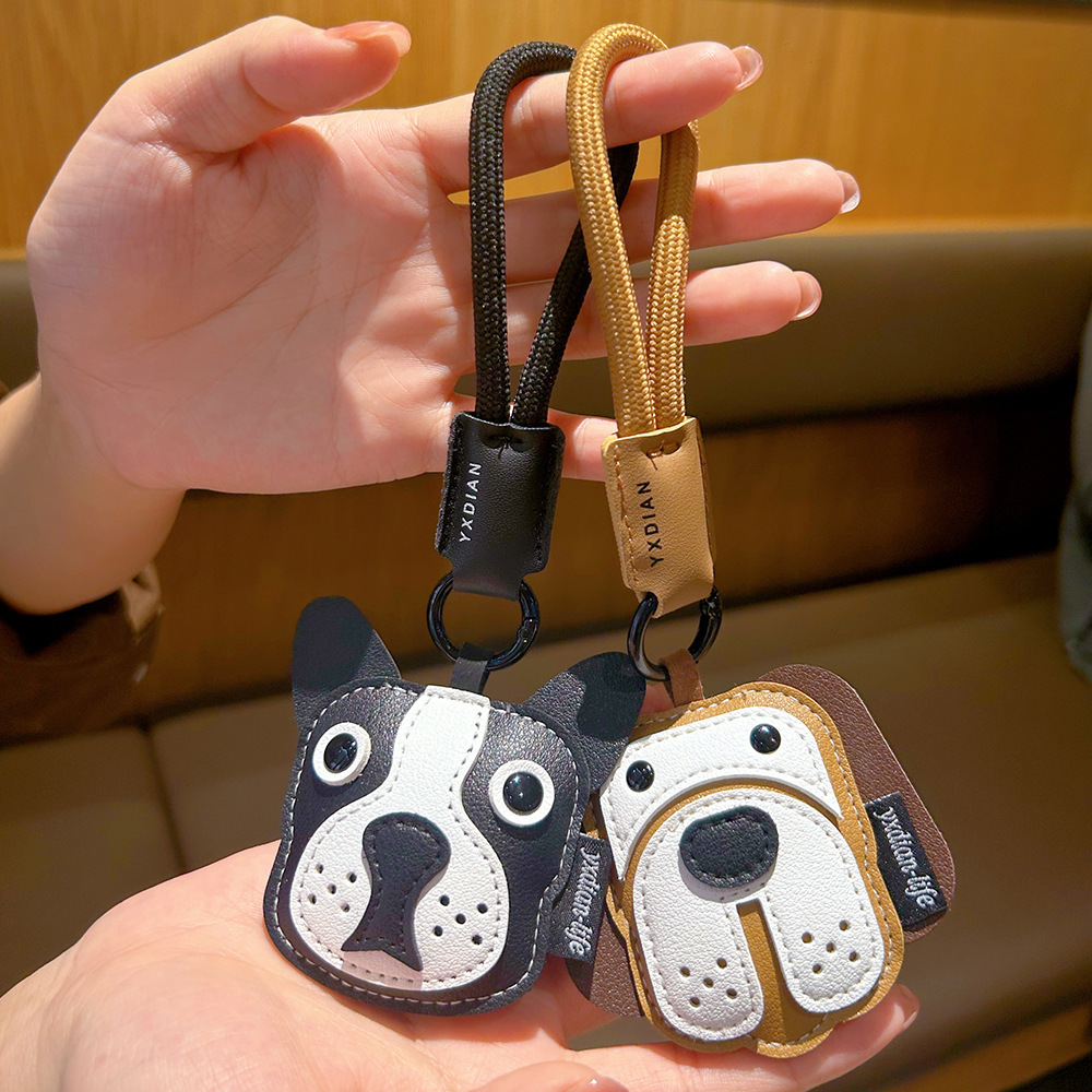 Bulldog and Beagle leather dog keychain charms
