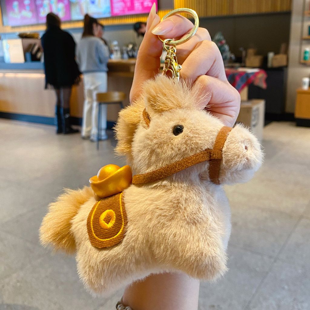 Lucky money on the way plush brown horse keychain charm