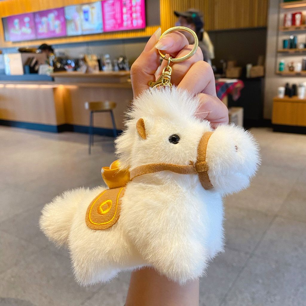 Lucky money on the way plush white horse keychain charm