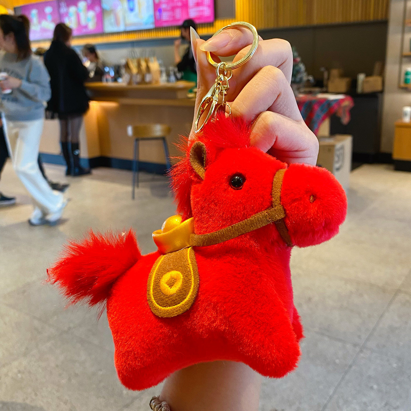 Lucky money on the way plush red horse keychain charm