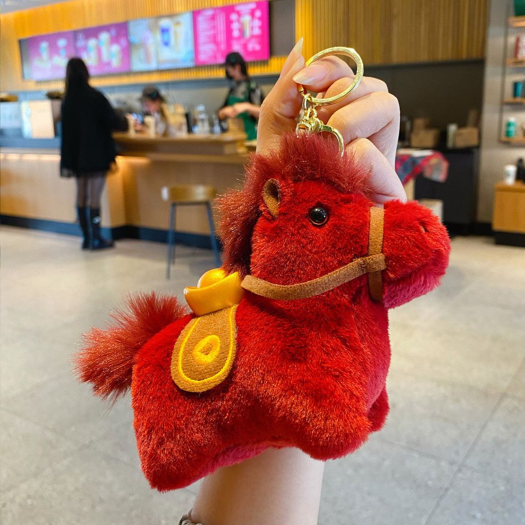 Lucky money on the way plush burgundy horse keychain charm