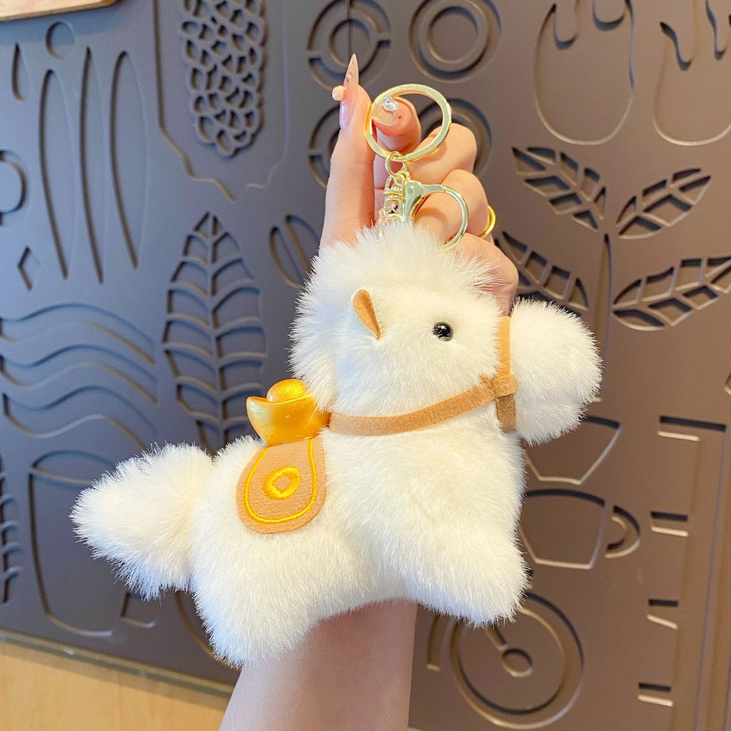 Lucky money on the way plush white horse keychain charm