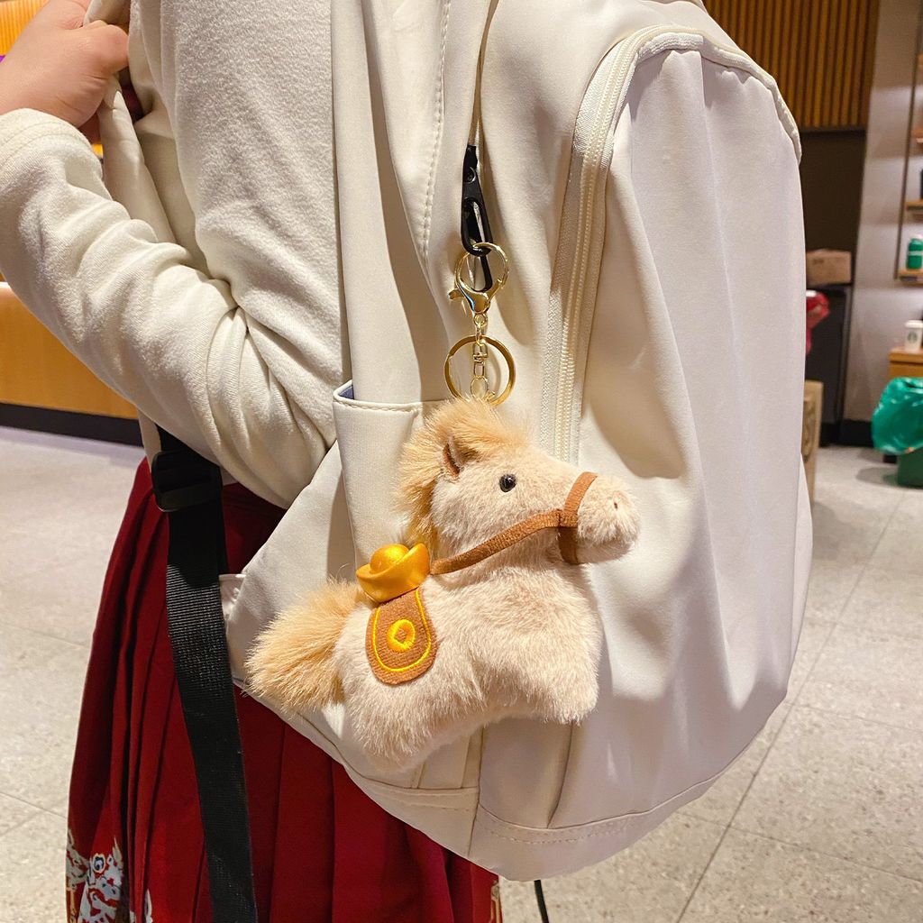 Lucky money on the way plush brown horse keychain charm hanging on a bag