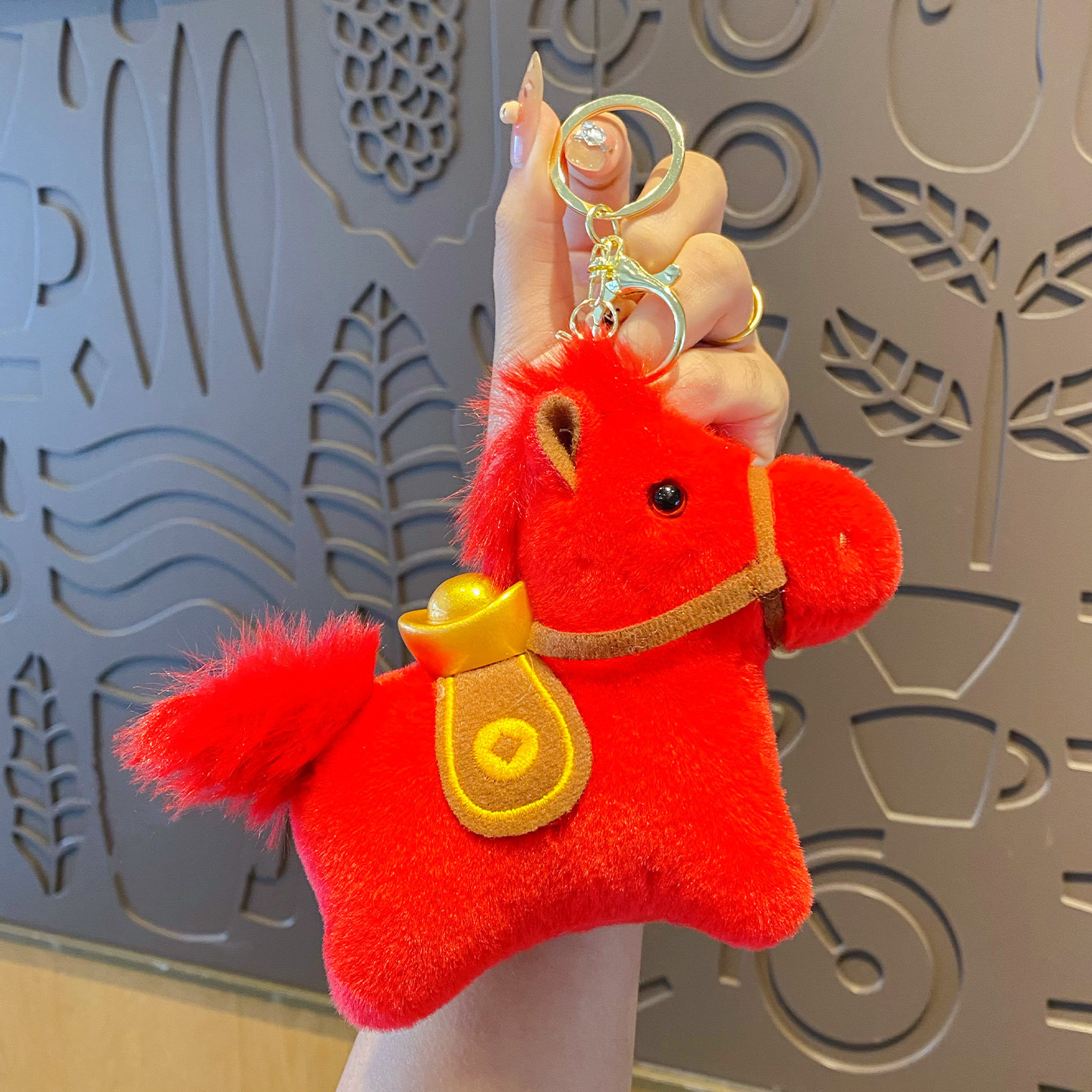 Lucky money on the way plush red horse keychain charm