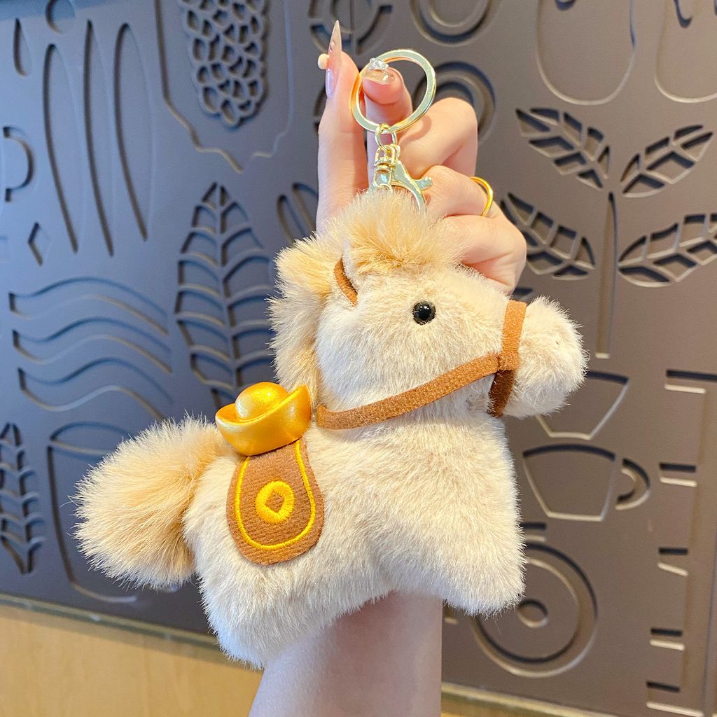 Lucky money on the way plush brown horse keychain charm