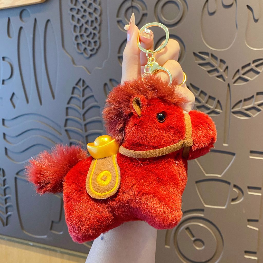 Lucky money on the way plush burgundy horse keychain charm