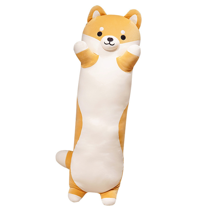 Shiba Inu long plush pillow on white background