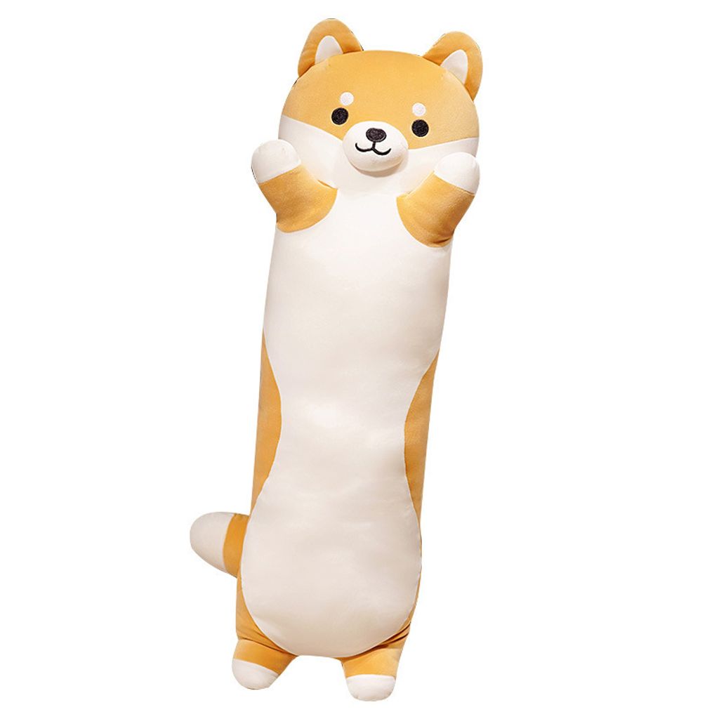 Shiba Inu long plush pillow on white background