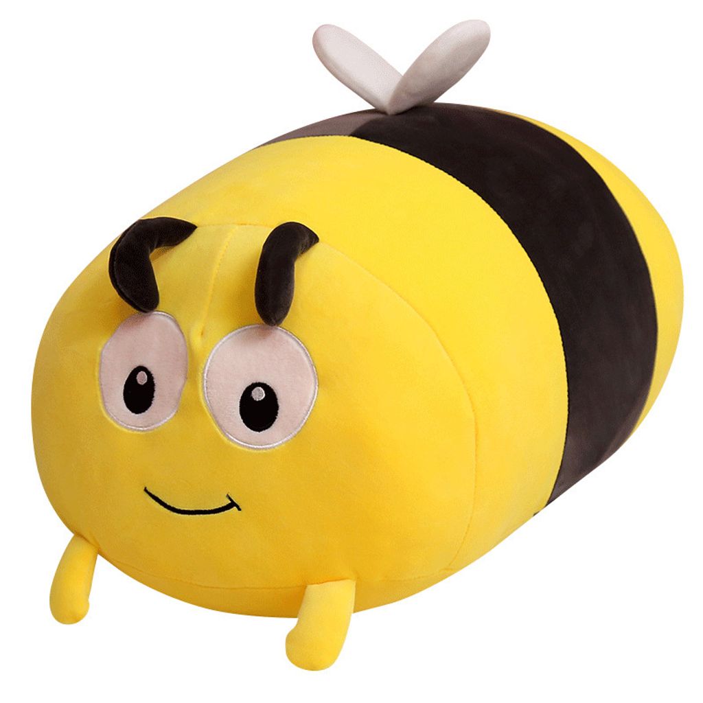 Bee and ladybug plush pillow on white background
