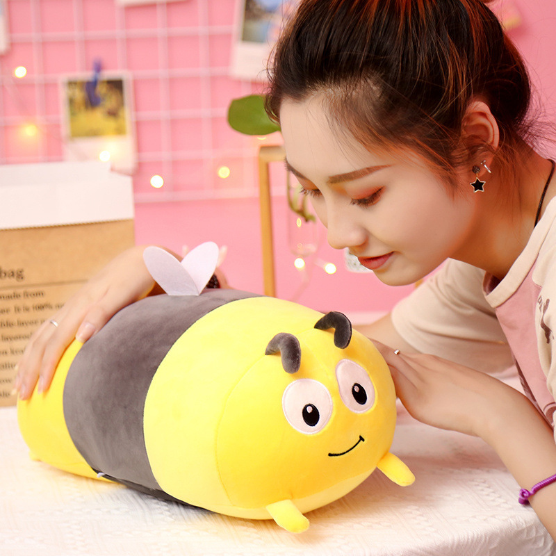 Bee and ladybug plush pillow for hugging and lounging