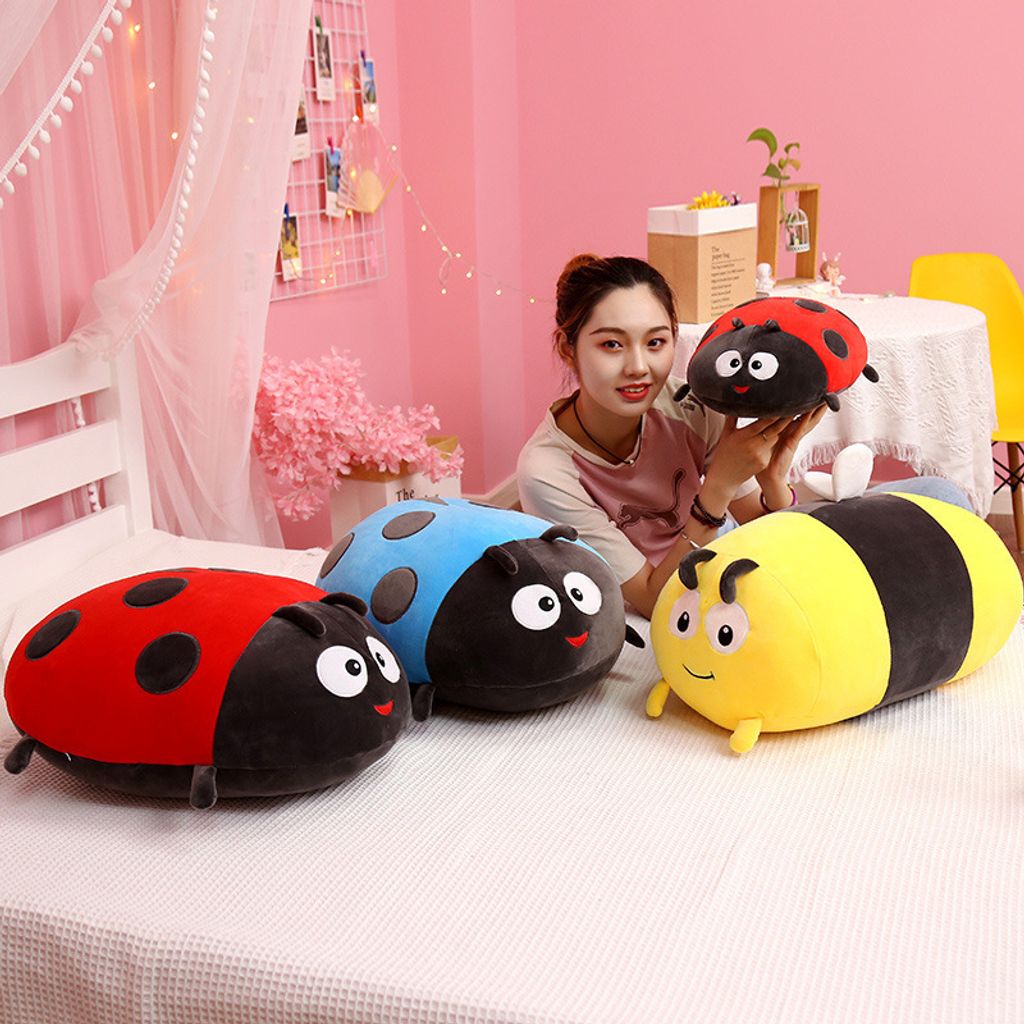 Bee and ladybug plush pillow for hugging and lounging