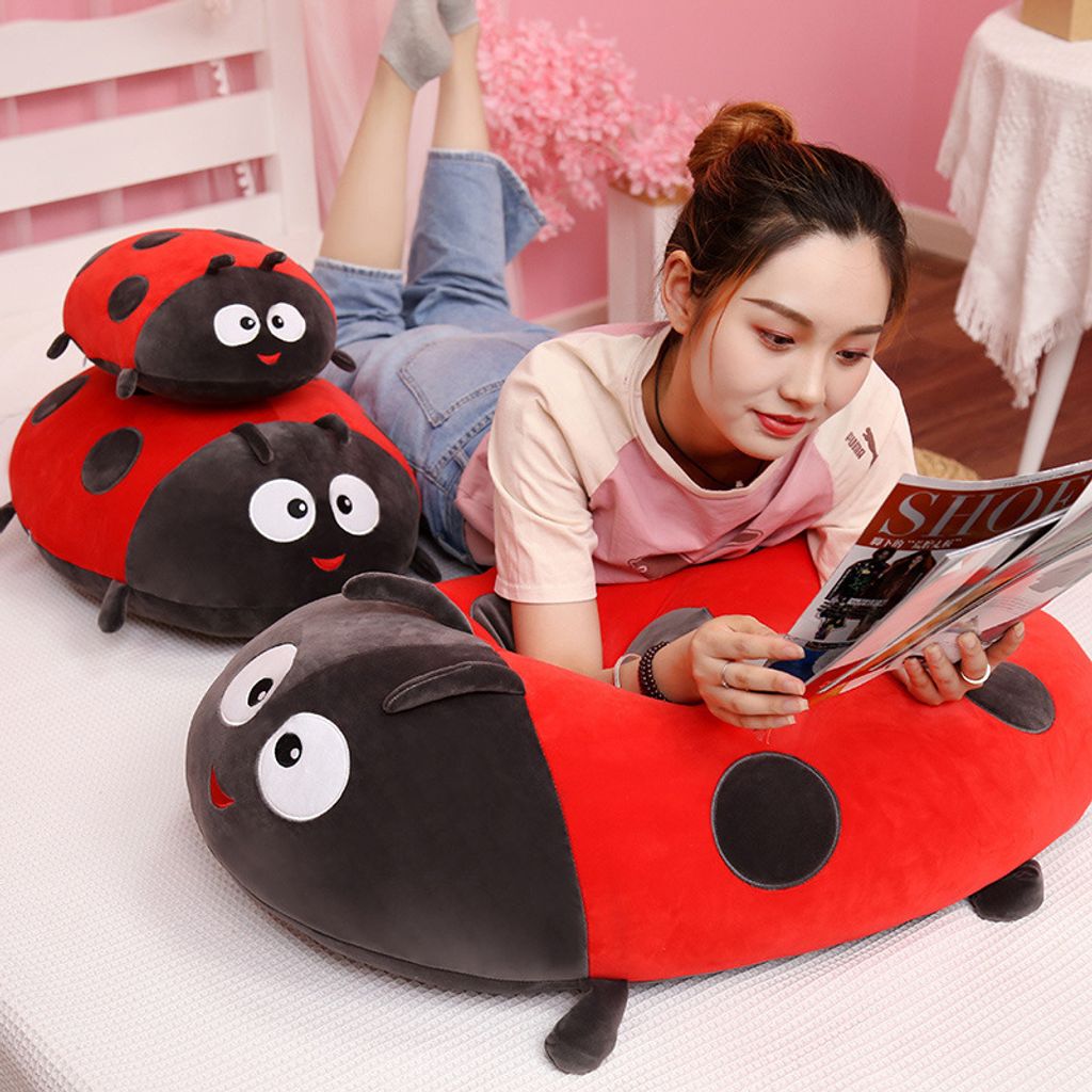 Bee and ladybug plush pillow for hugging and lounging
