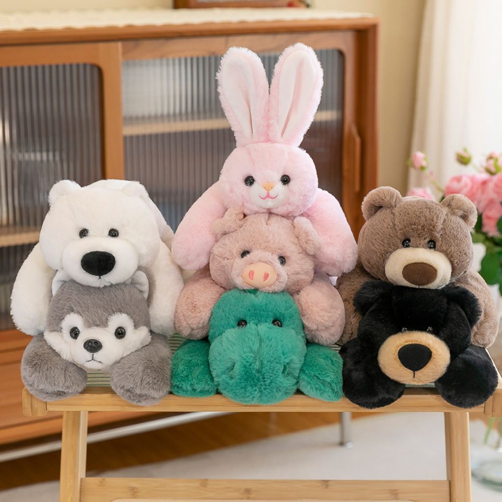 Lying plush toy series displayed in a cozy home setting