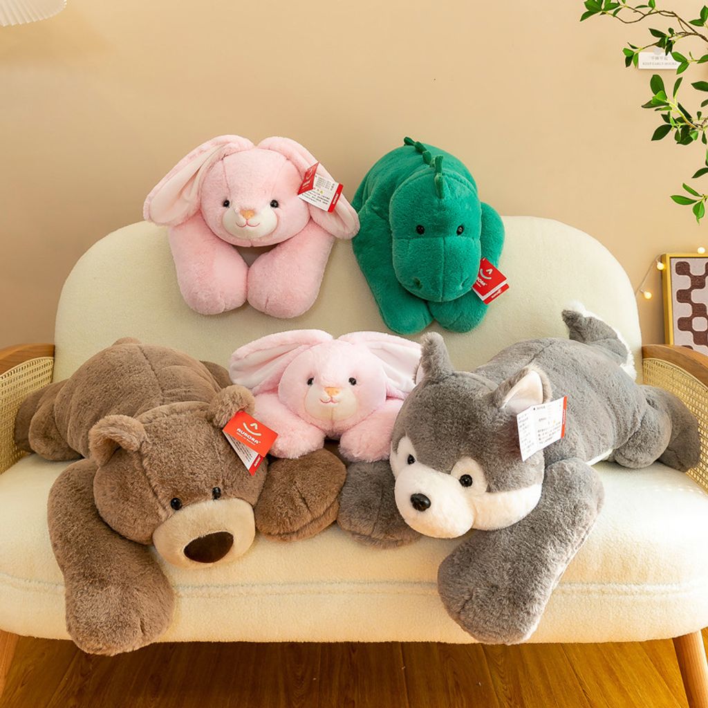 Bear husky pig dinosaur and rabbit lying plush toy series