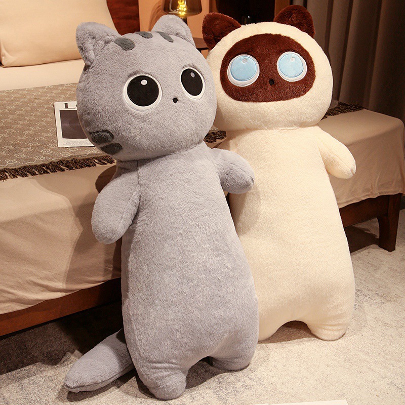 Cute cat long plush pillow standing display