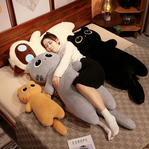 Cute cat long plush pillow for hugging and sleeping
