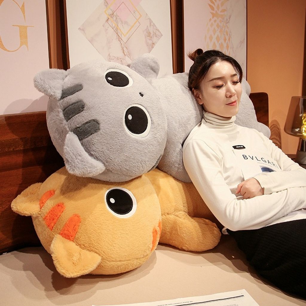 Cute cat long plush pillow used for back support