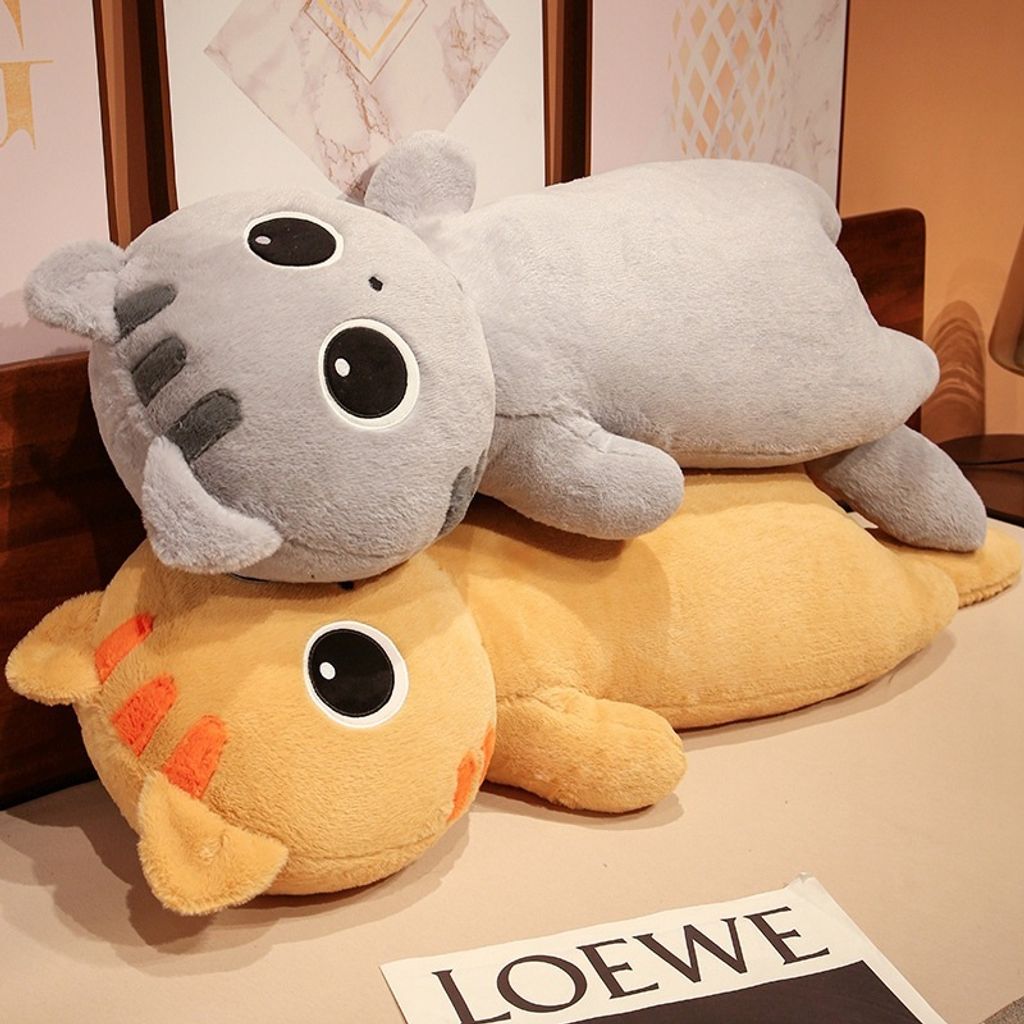Cute cat long plush pillow stacked together