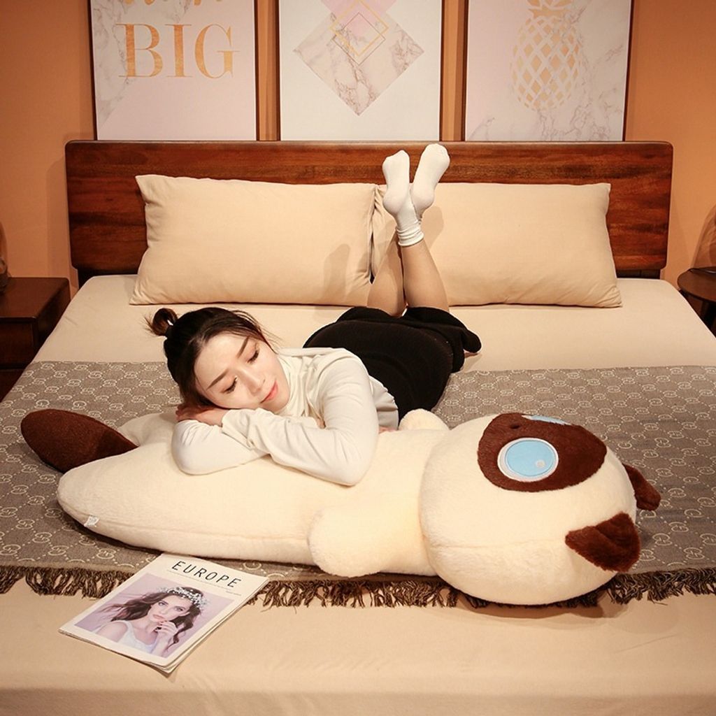 Cute cat long plush pillow for sleeping on bed