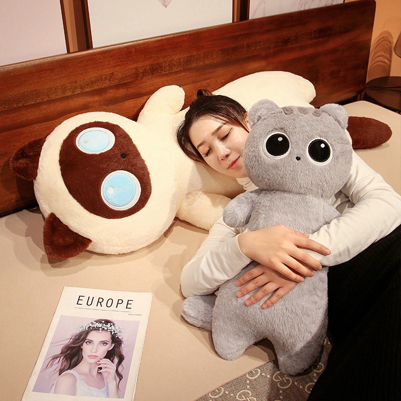 Cute cat long plush pillow for hugging and sleeping