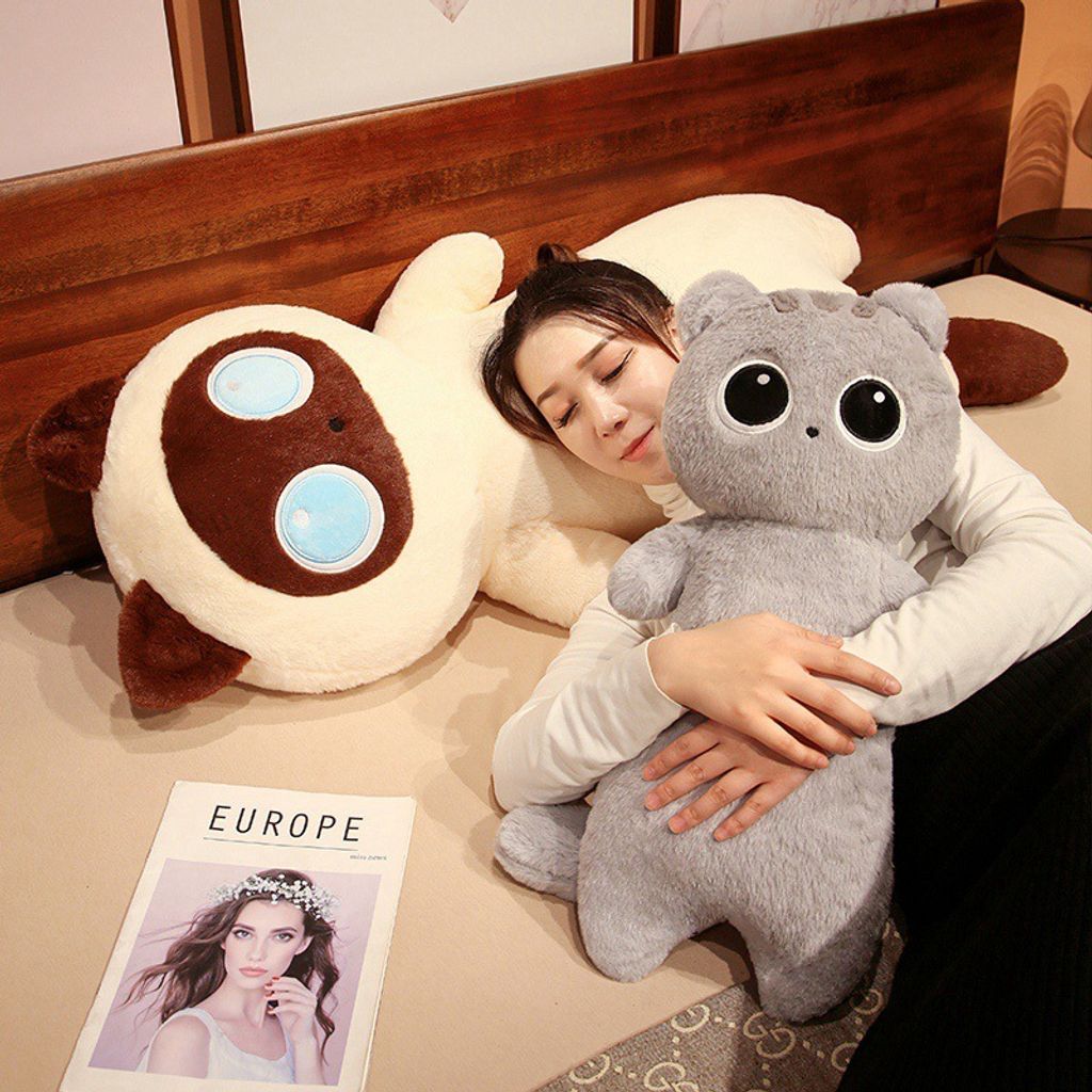 Cute cat long plush pillow for hugging and sleeping