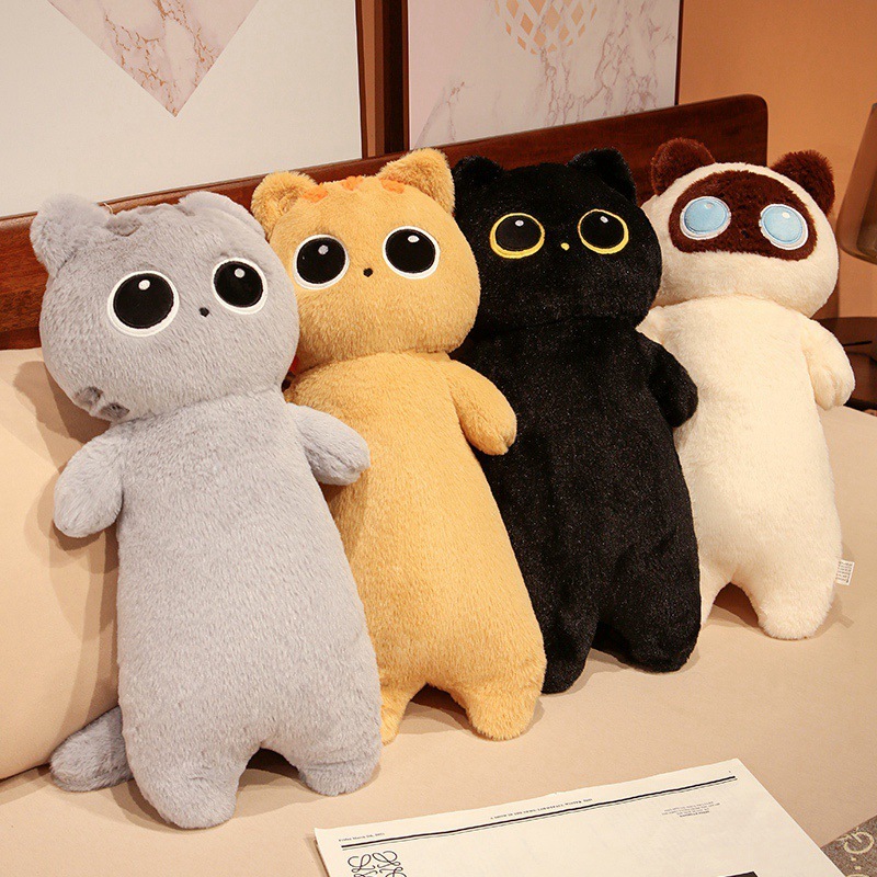 Cute cat long plush pillow in multiple colors