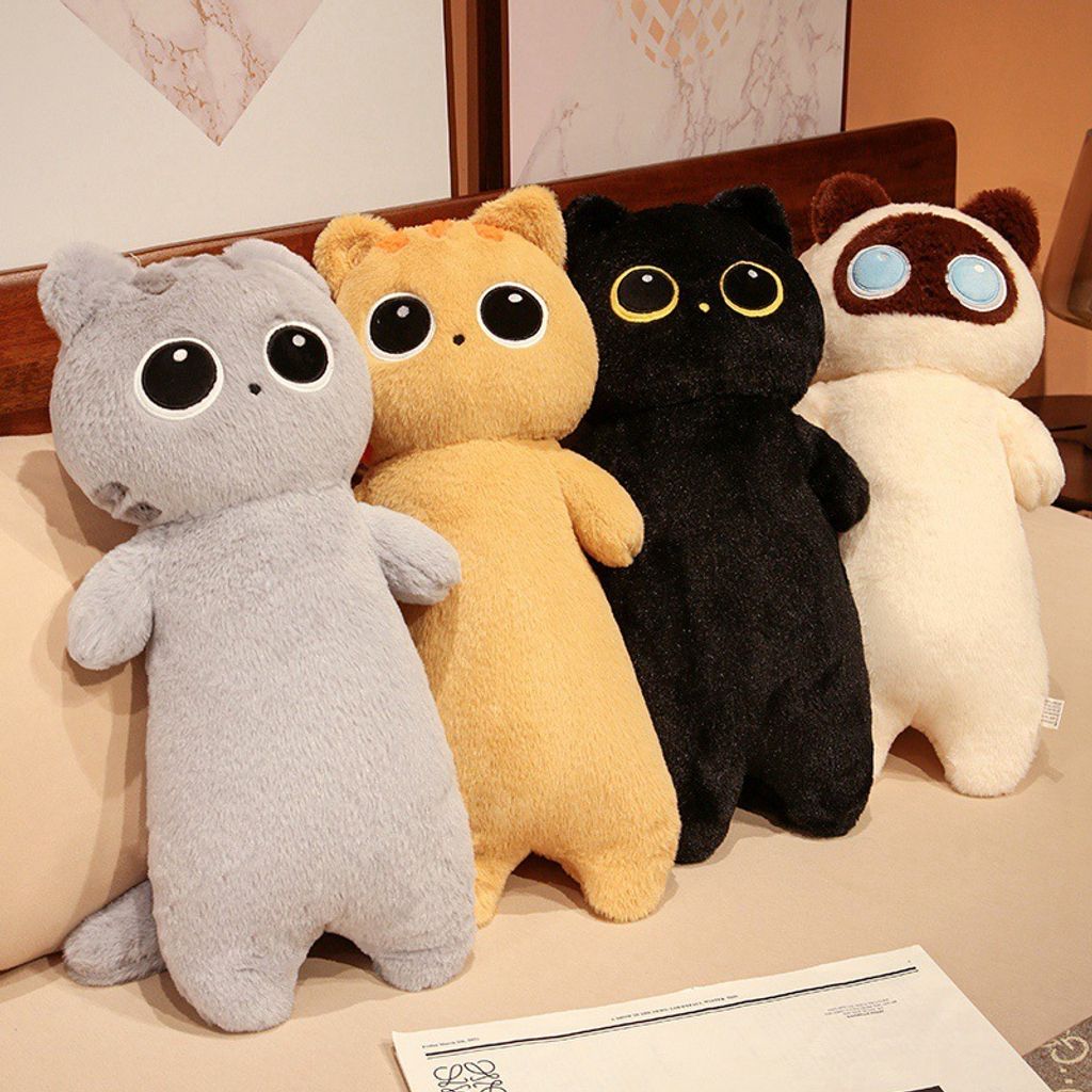 Cute cat long plush pillow in multiple colors