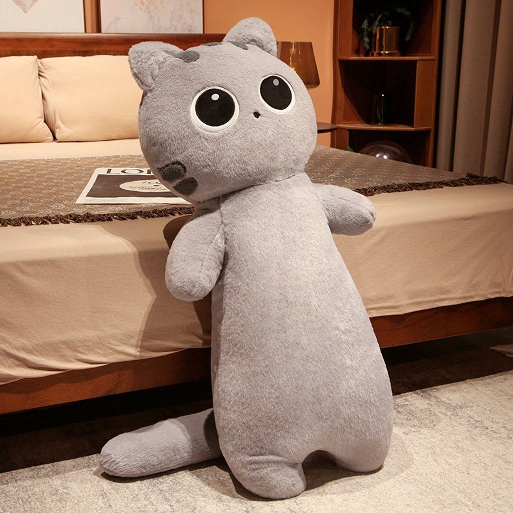 Gray cat long plush pillow