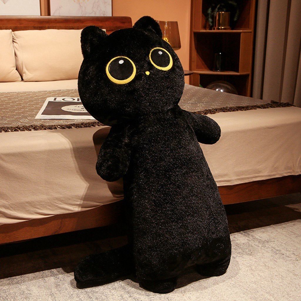 Black cat long plush pillow