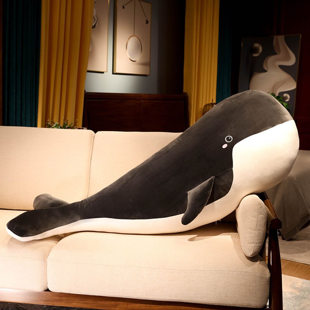 Black whale plush pillow