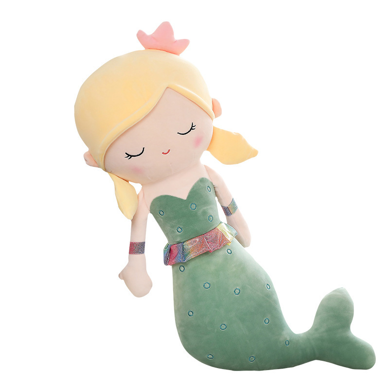 Cute mermaid plush toy on white background