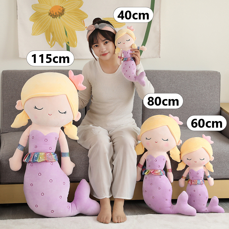 Cute mermaid plush toy size comparison 40cm 60cm 80cm 115cm
