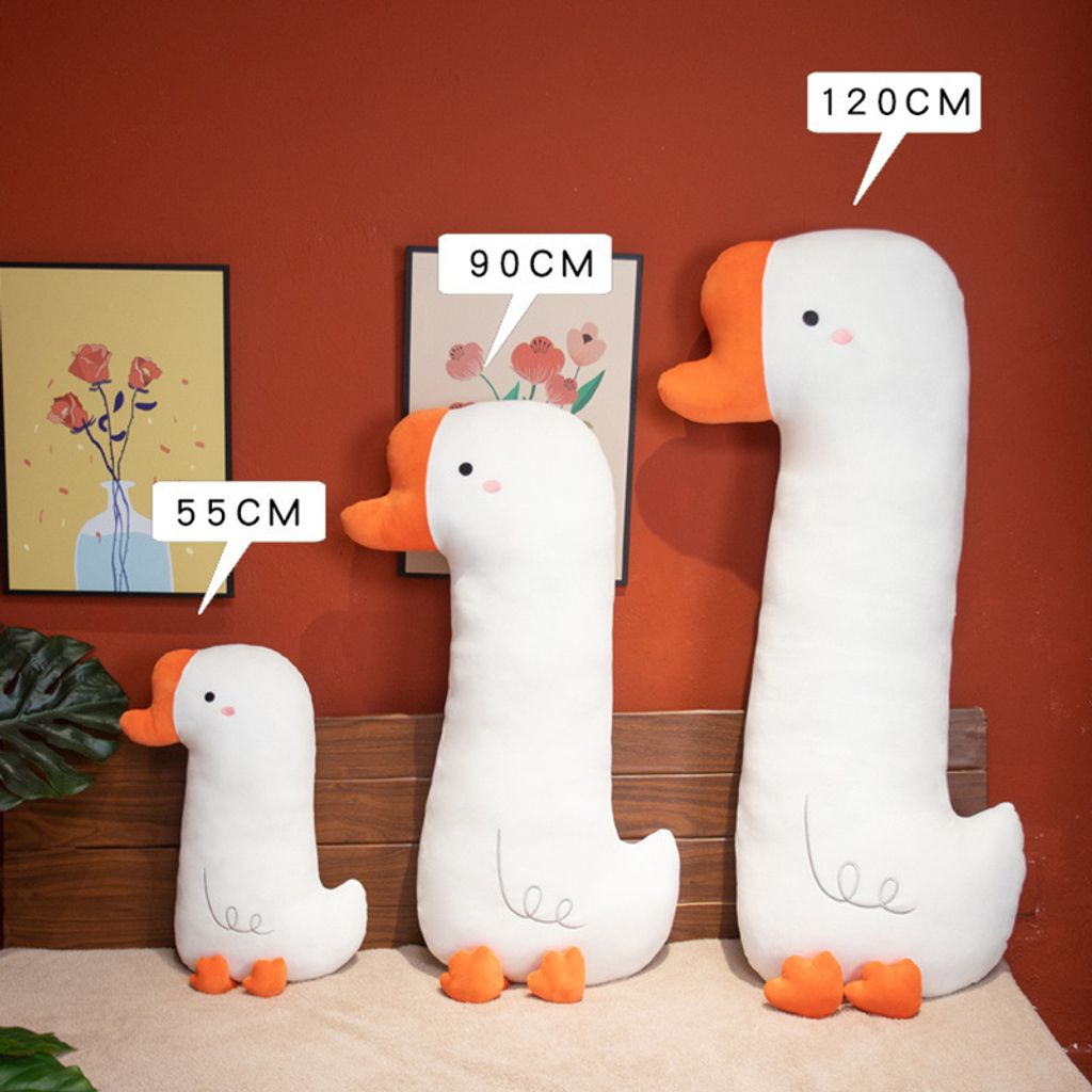 Dinosaur, giraffe, unicorn and goose long plush pillow size comparison 55cm 90cm 120cm