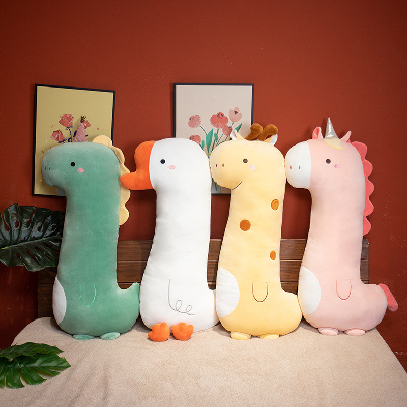 Dinosaur, giraffe, unicorn and goose long plush pillow