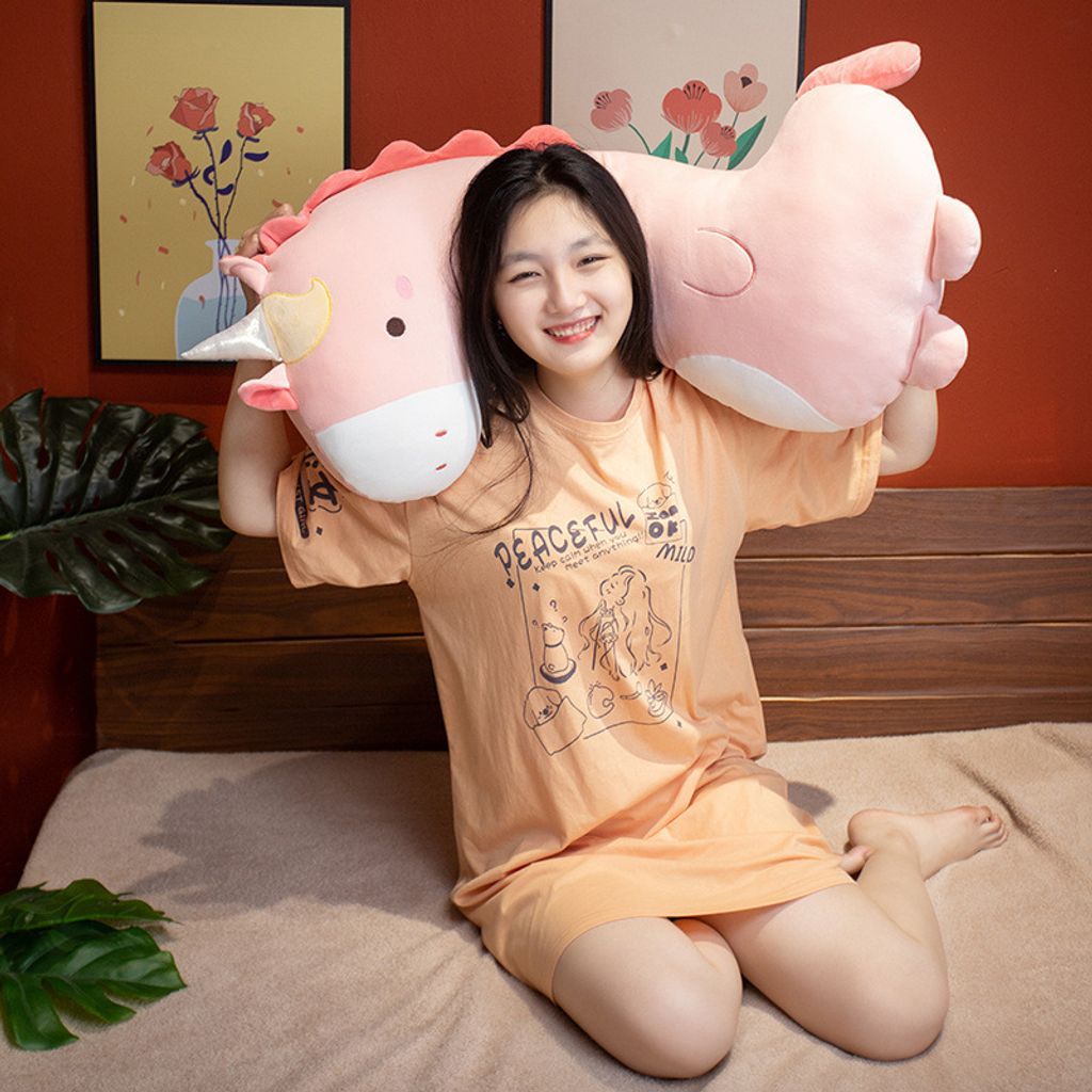 Dinosaur, giraffe, unicorn and goose long plush pillow for hugging and lounging