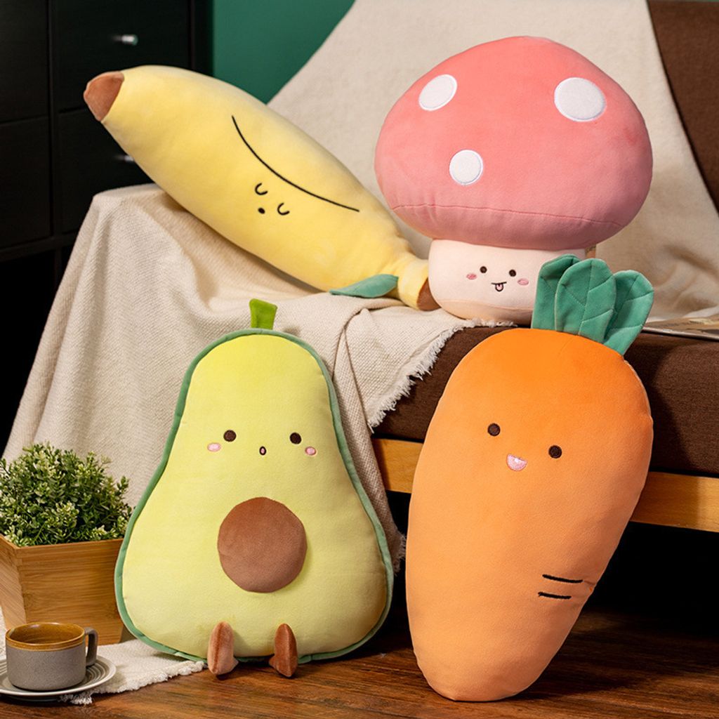 Cute carrot, avocado, banana and mushroom plush toy
