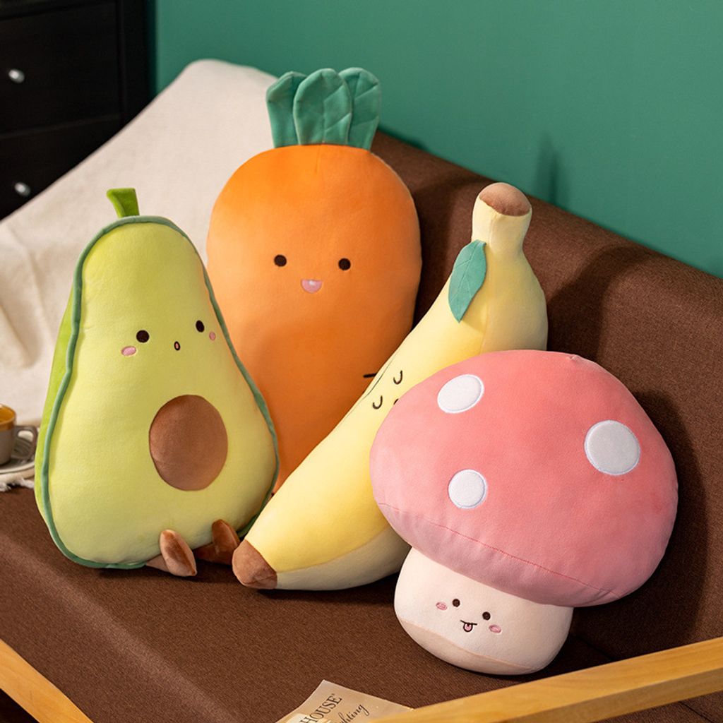 Cute carrot, avocado, banana and mushroom plush toy