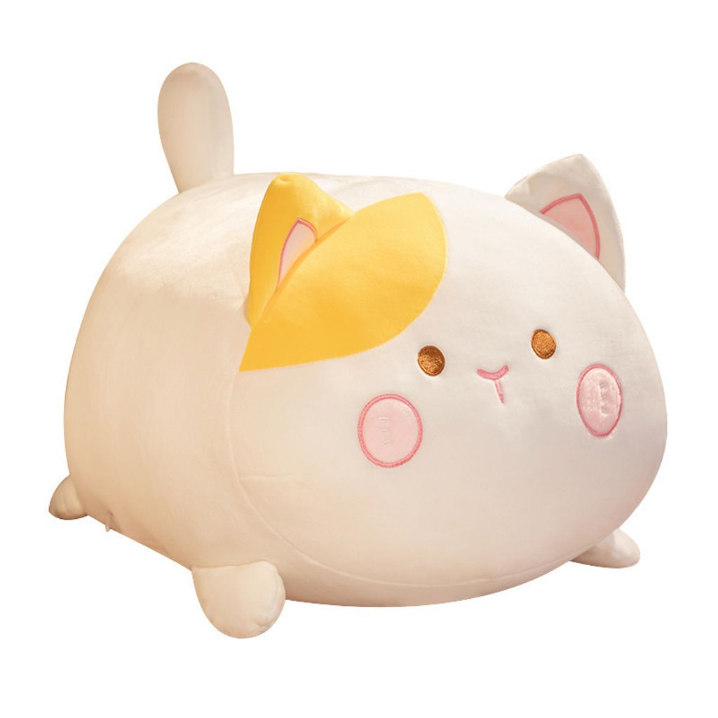 Cute chubby cat plush toy on white background