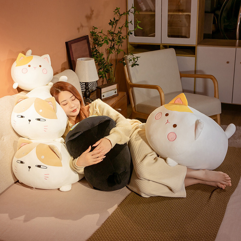 Cute chubby cat plush toy for hugging and sleeping