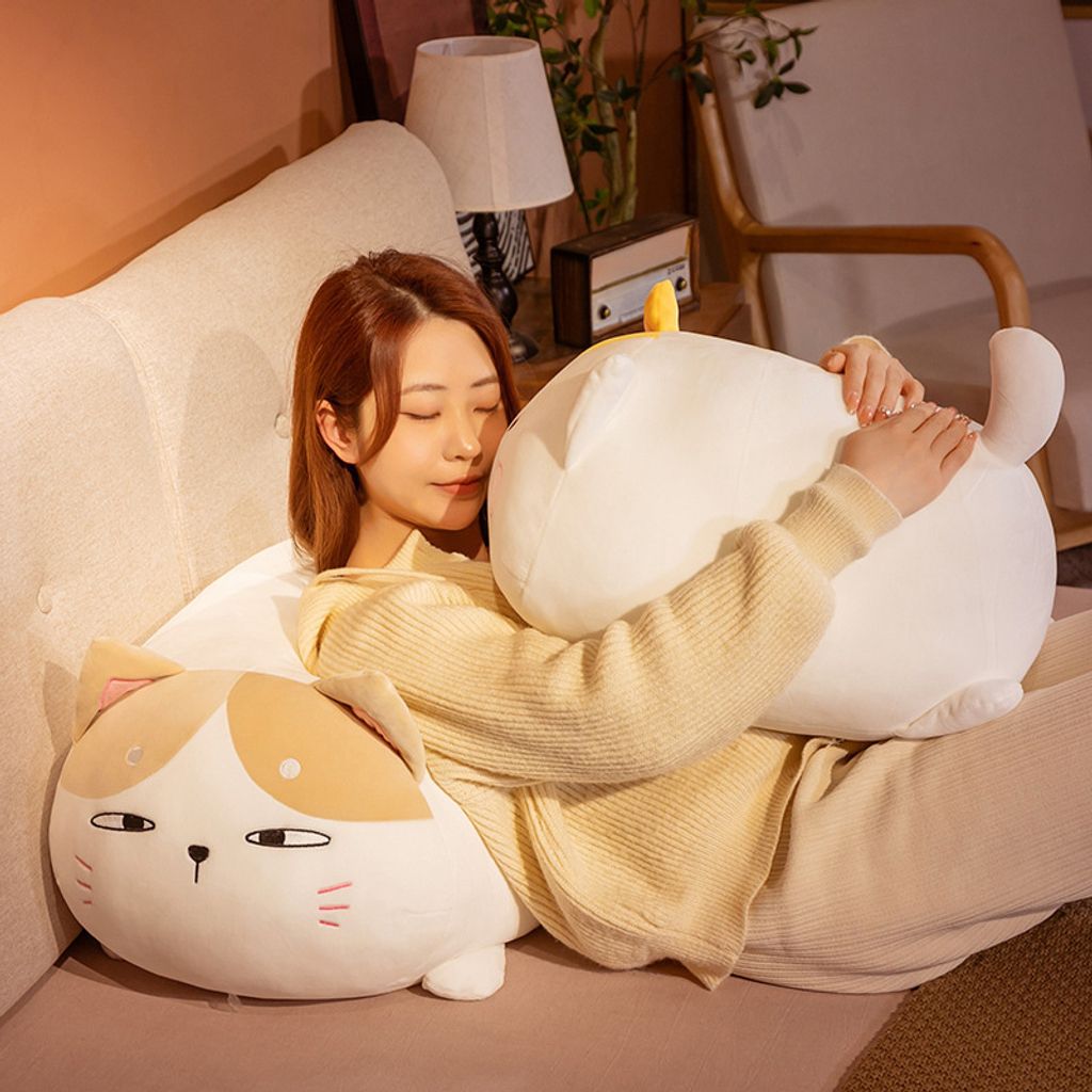 Cute chubby cat plush toy for hugging and sleeping