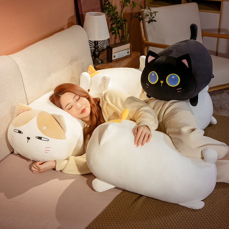Cute chubby cat plush toy for hugging and sleeping