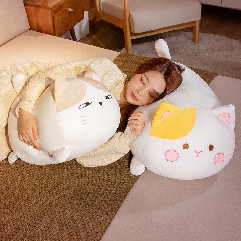 Cute chubby cat plush toy for hugging and sleeping