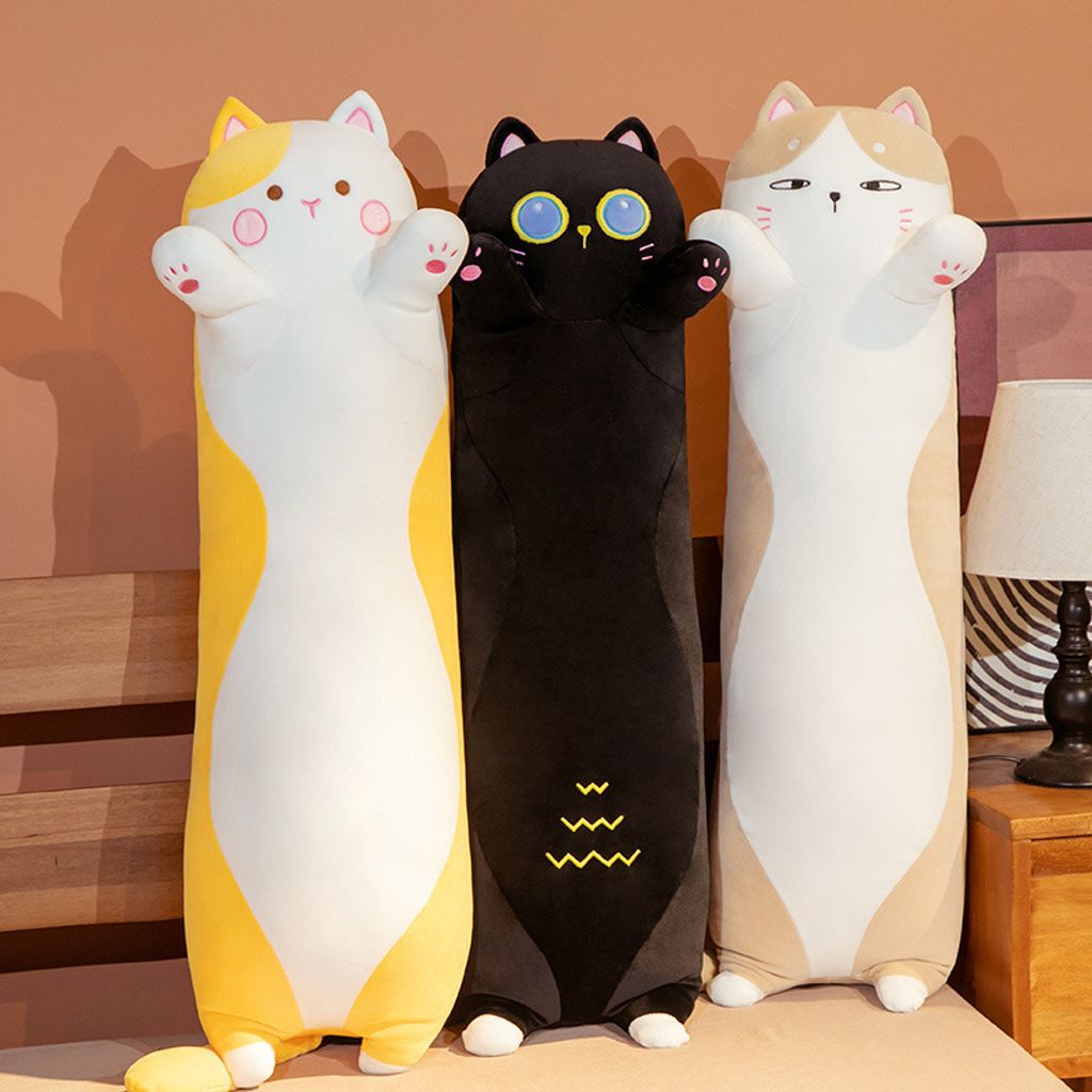 Cute chubby cat long plush pillow