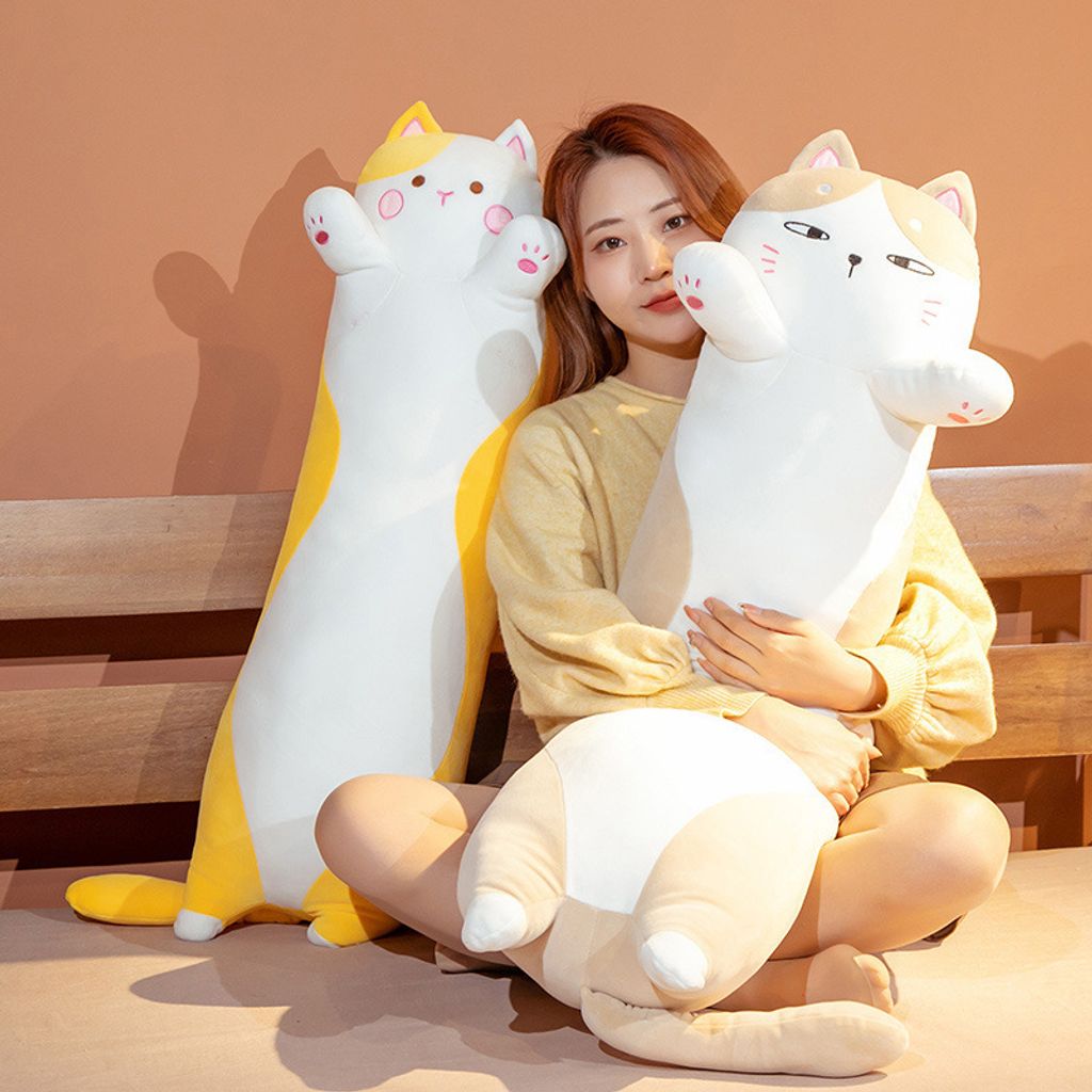 Cute chubby cat long plush pillow for hugging