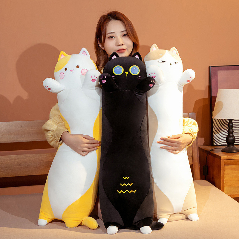 Cute chubby cat long plush pillow for hugging