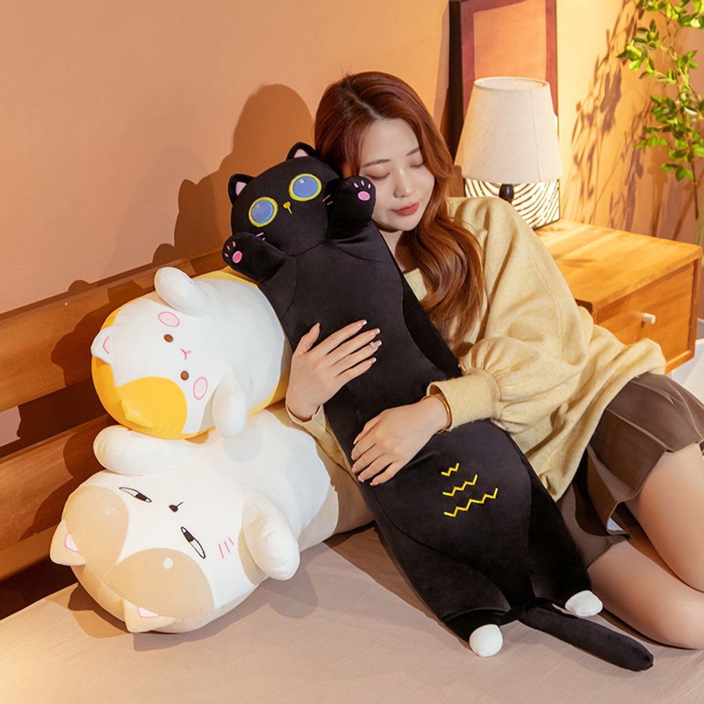 Cute chubby cat long plush pillow for hugging and lounging