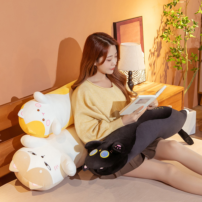 Cute chubby cat long plush pillow for hugging and lounging